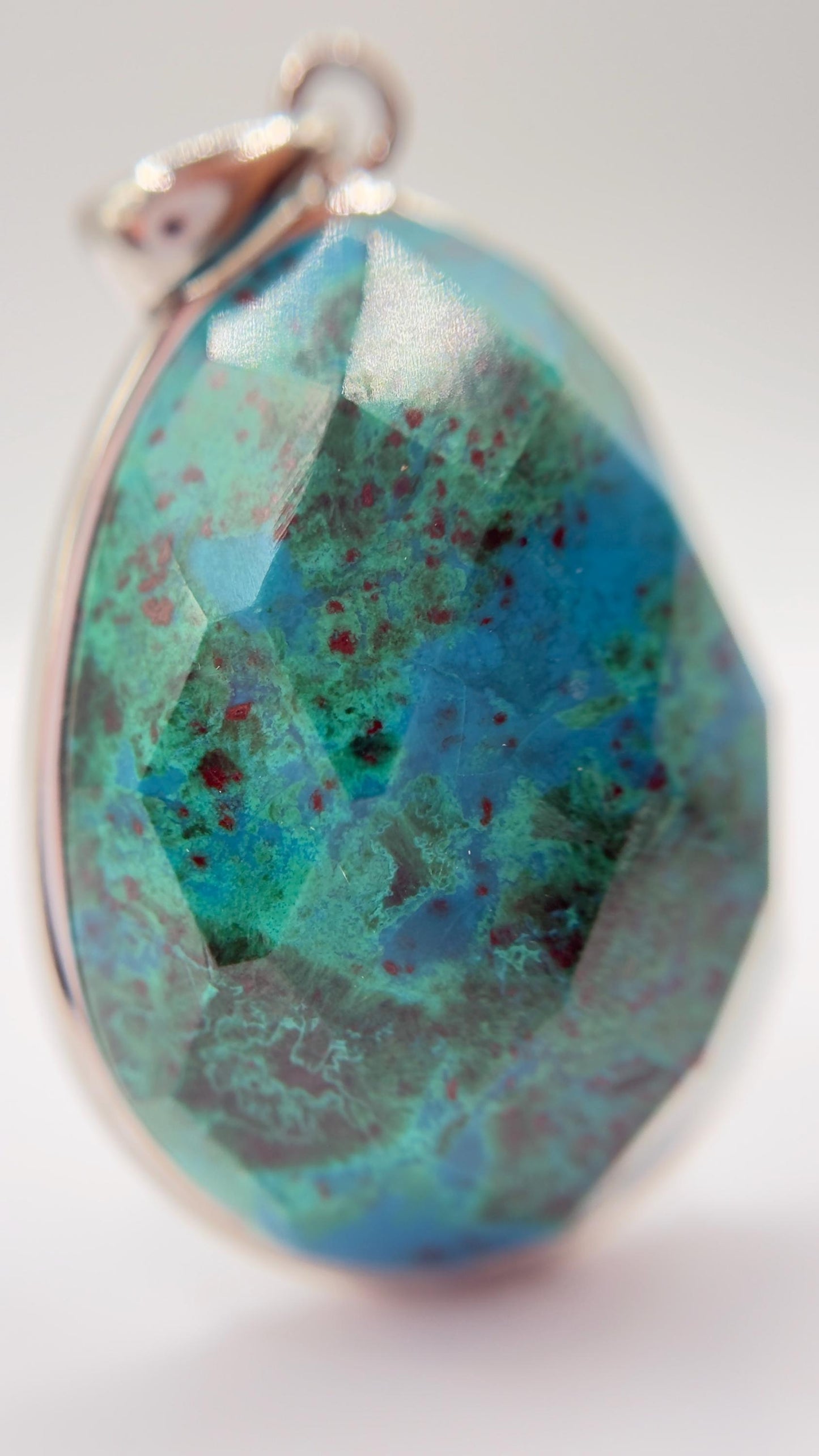 Natural Chrysocolla Pendant Blue Green Gemstone Silver Necklace Healing Crystal Jewelry Gift