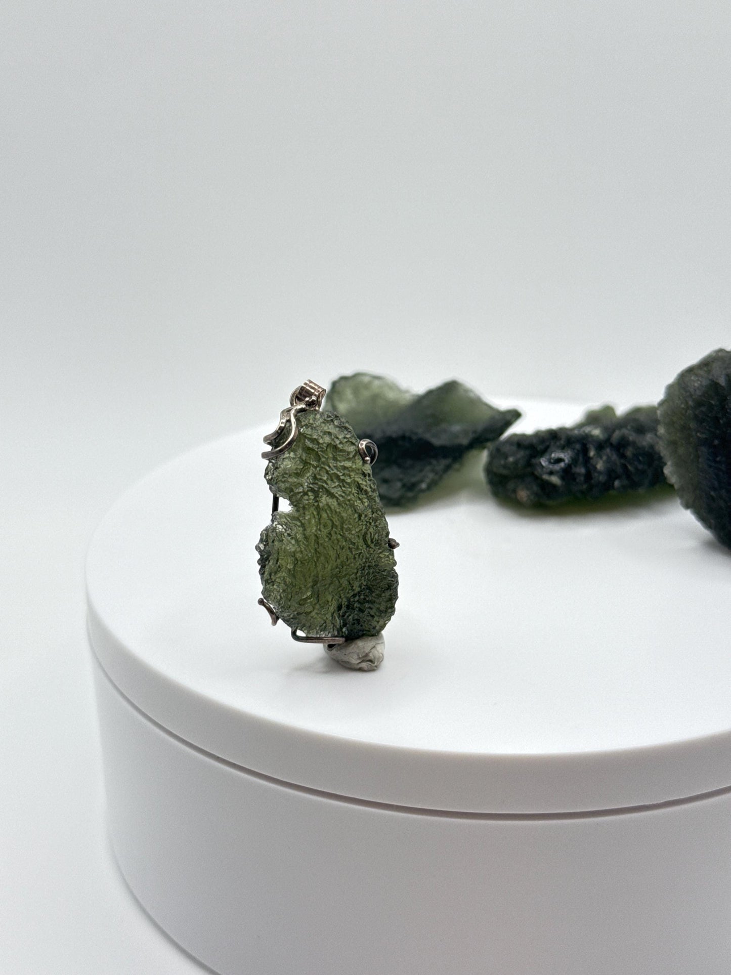 Raw Moldavite Sterling Silver Pendant – Natural Shape - 5.08 Grams