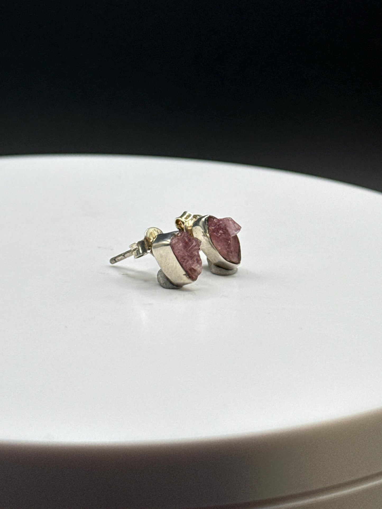Pezzottaite Sterling Silver Stud Earrings – Natural Rare Pink Gemstone