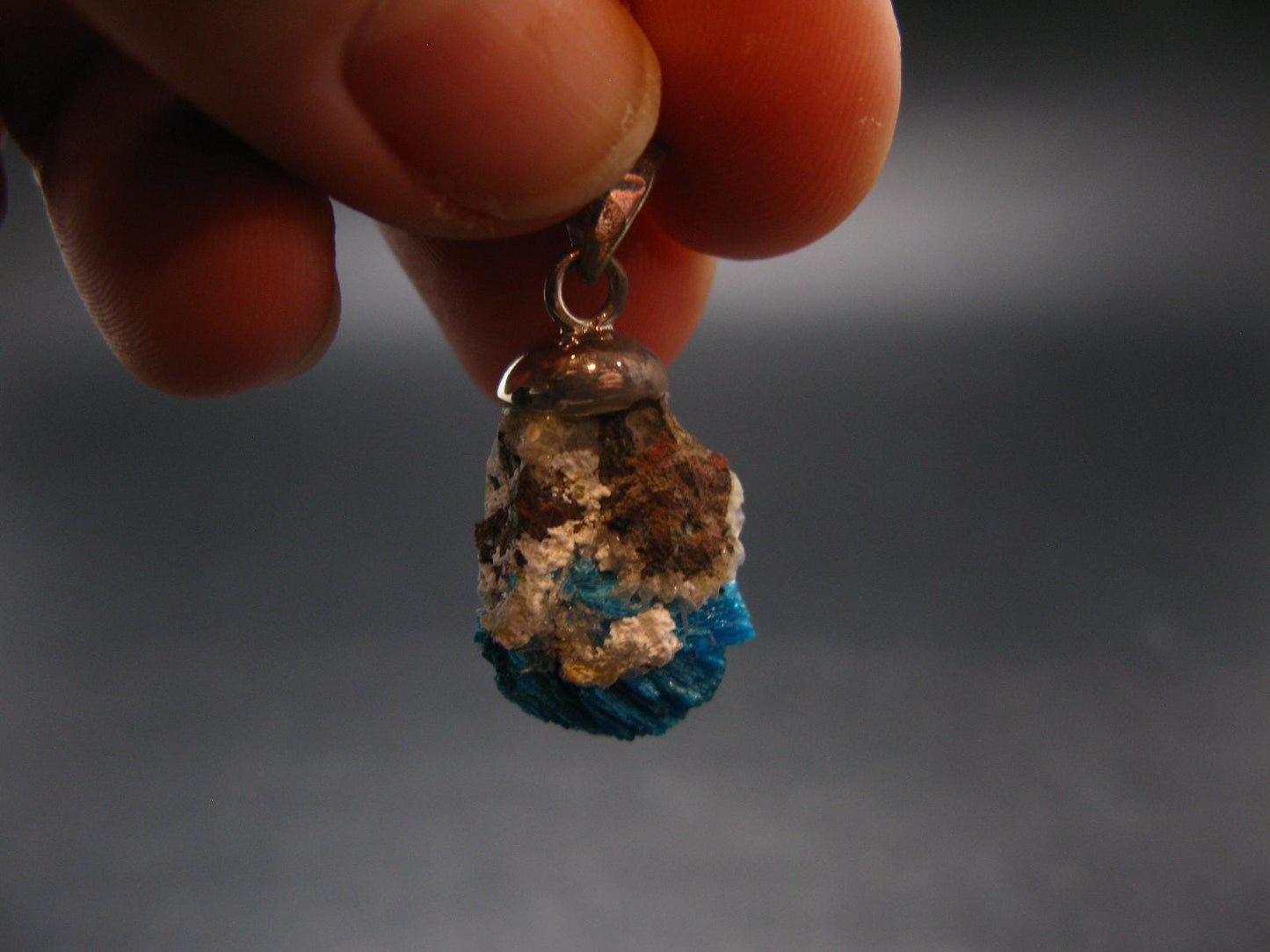 Cavansite Crystal Pendant In Sterling Silver From India - 1.2"