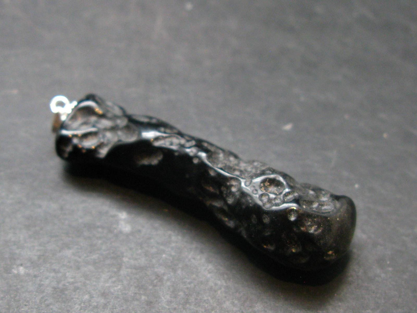 Tibetan Black Tektite Silver Pendant From Tibet - 2.2" - 9.47 Grams