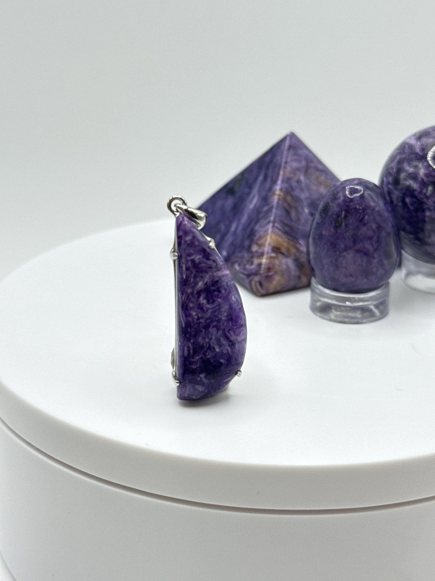 Charoite Sterling Silver Pendant – Curved Teardrop - 5.02 Grams