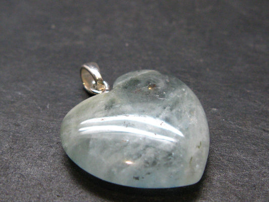 Aquamarine Gem Sterling Silver Heart Pendant From Brazil - 1.0" - 3.51 Grams
