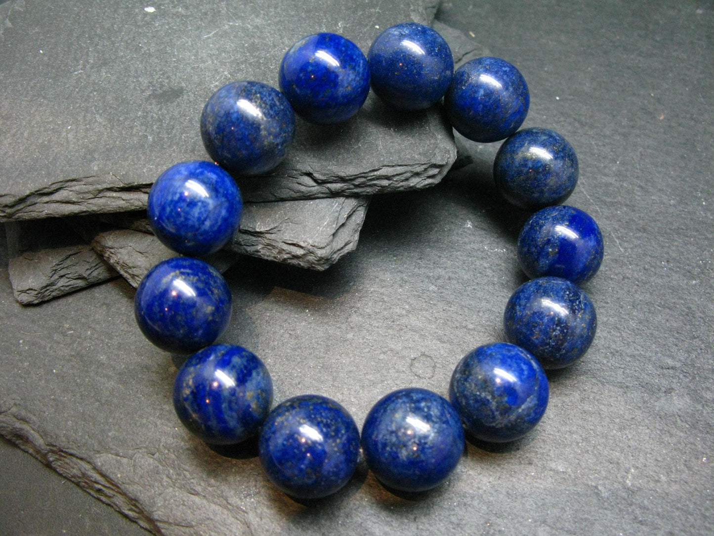 Lapis Lazuli Lazurite Genuine Bracelet ~ 7 Inches ~ 16mm Round Beads