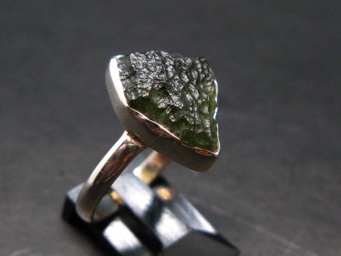Moldavite Tektite Silver Ring from Czech Republic - 11 Size - 3.23 Grams
