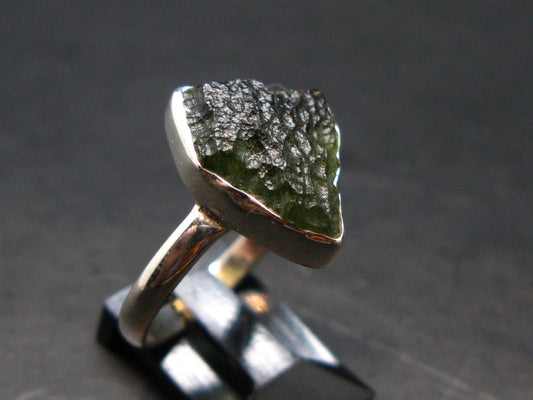 Moldavite Tektite Silver Ring from Czech Republic - 11 Size - 3.23 Grams