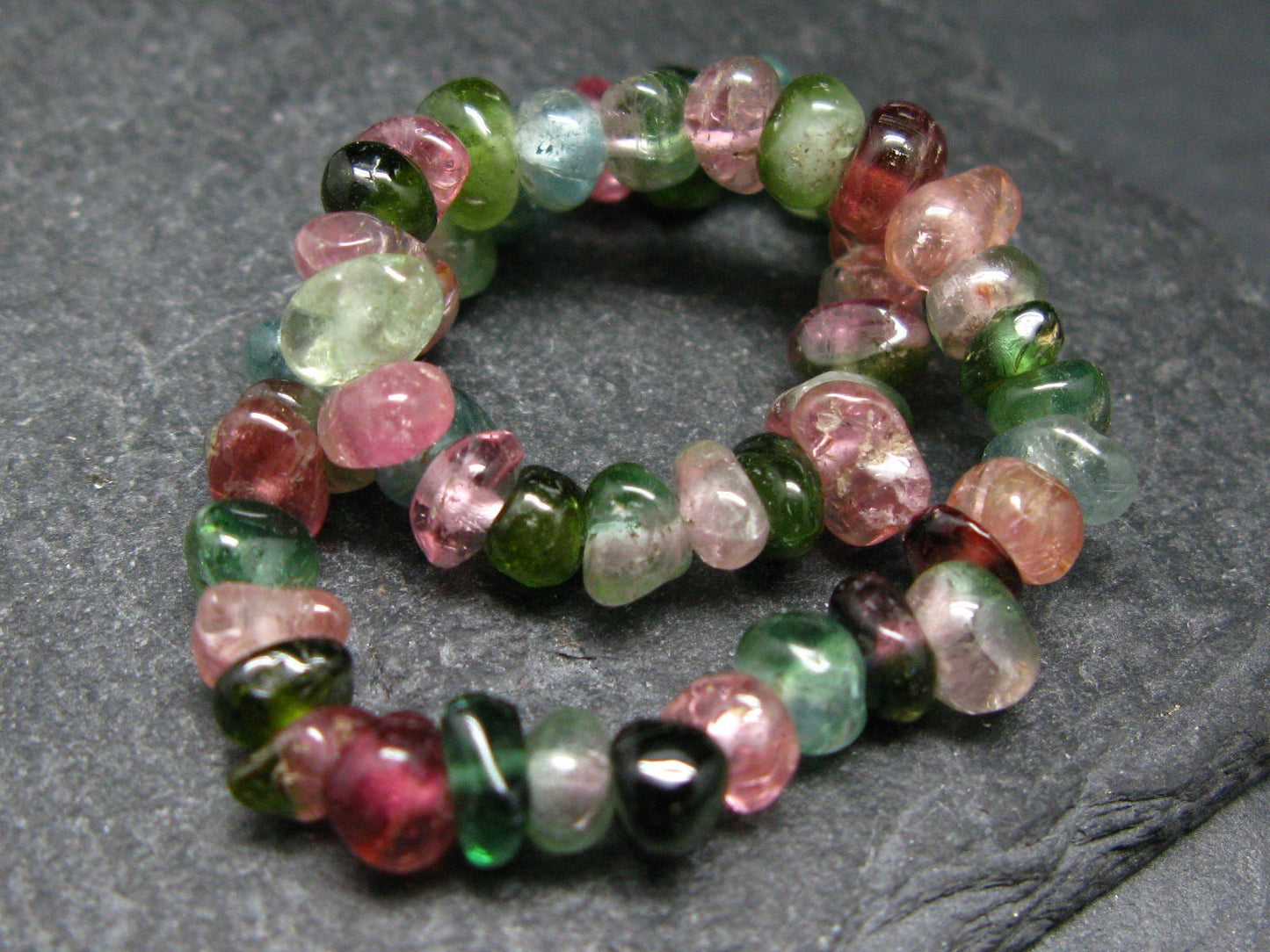 Watermelon Bicolor Tourmaline Genuine Bracelet ~ 7 Inches ~ 7mm Tumbled Beads