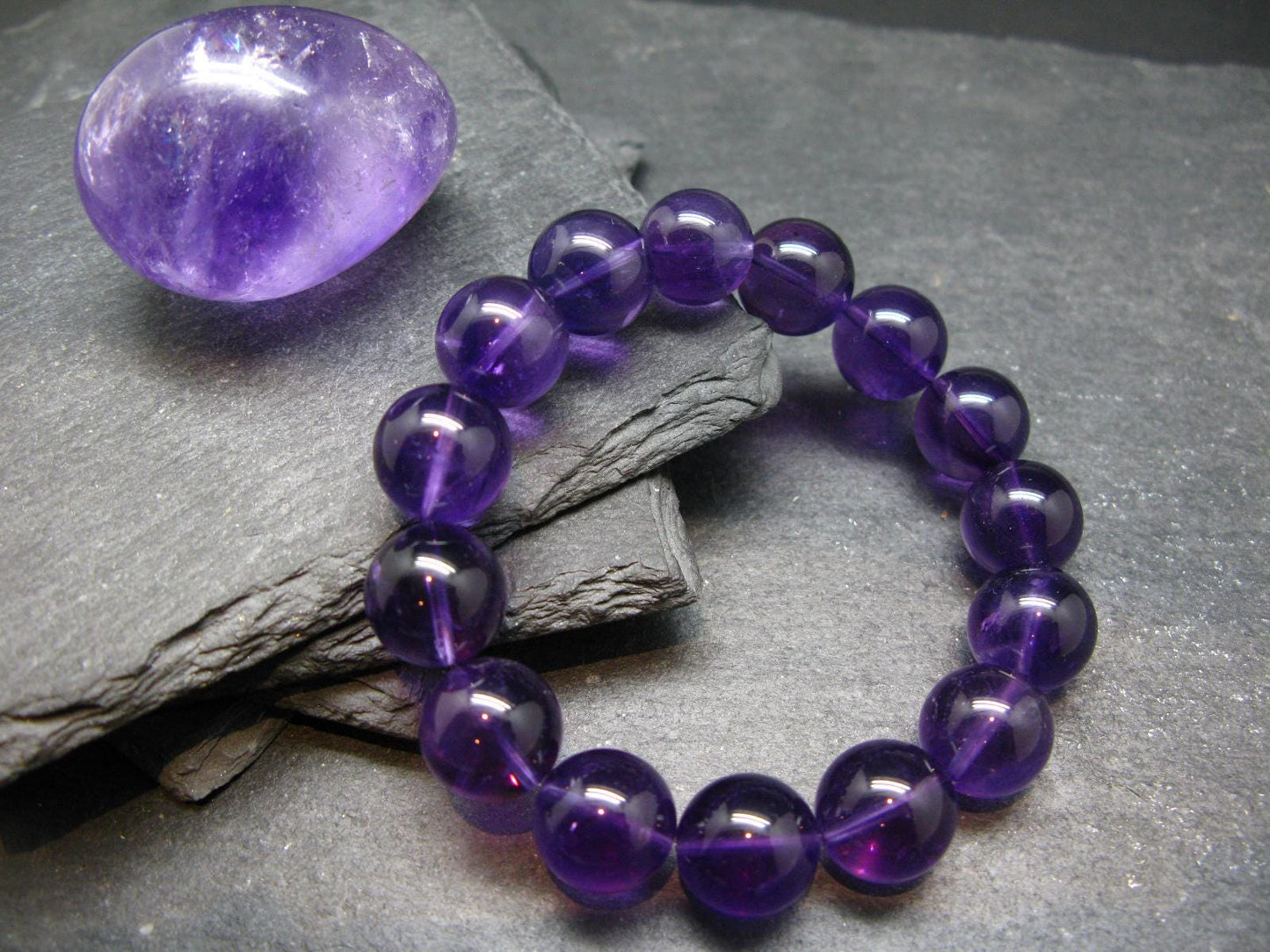 AAA Grade Amethyst Gem Genuine Bracelet ~ 7 Inches ~ 13mm Round Beads