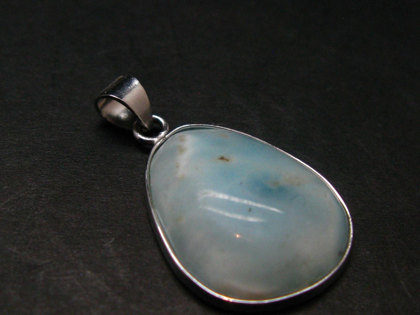 Rare Blue Larimar Pectolite Silver Pendant From Dominican Republic - 1.0" - 2.73 Grams