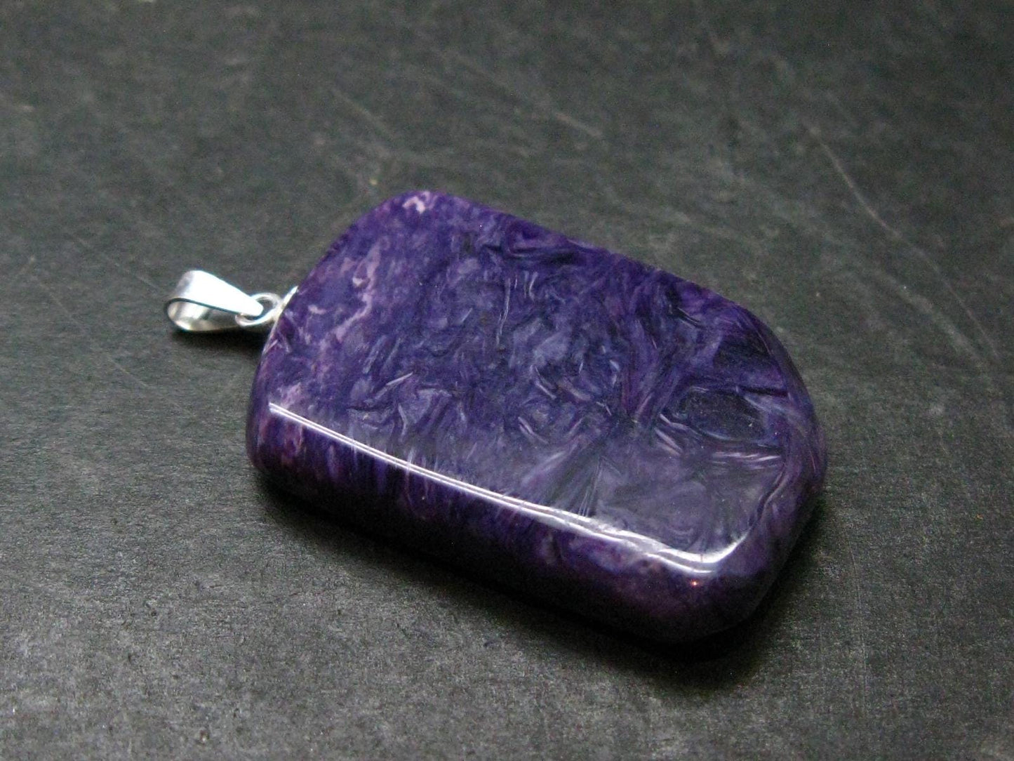 Rare High-Quality Charoite Pendant In SS From Russia - 1.5" - 9.15 Grams