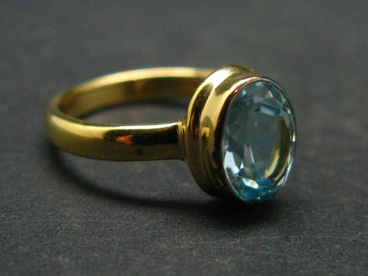 Natural Blue Topaz Sterling Silver Gold Plated Ring - 3.23 Grams - Size 7