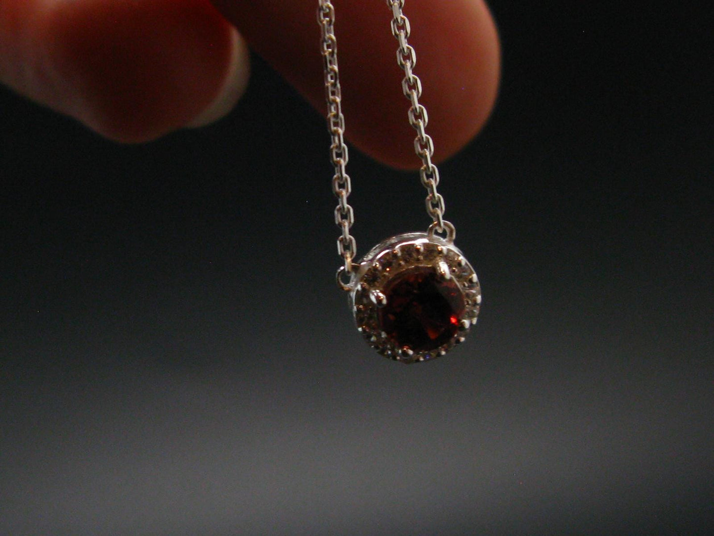 Red Garnet Almandine Gem Silver Pendant with Chain From India - 18" - 1.90 Grams