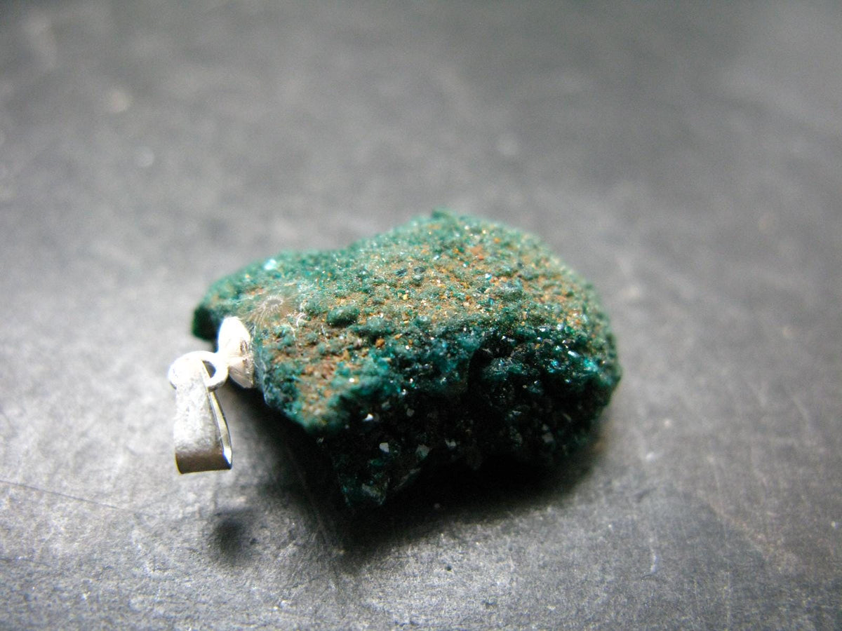 Dioptase Crystal Silver Pendant from Congo - 4.50 Grams - 1.1"