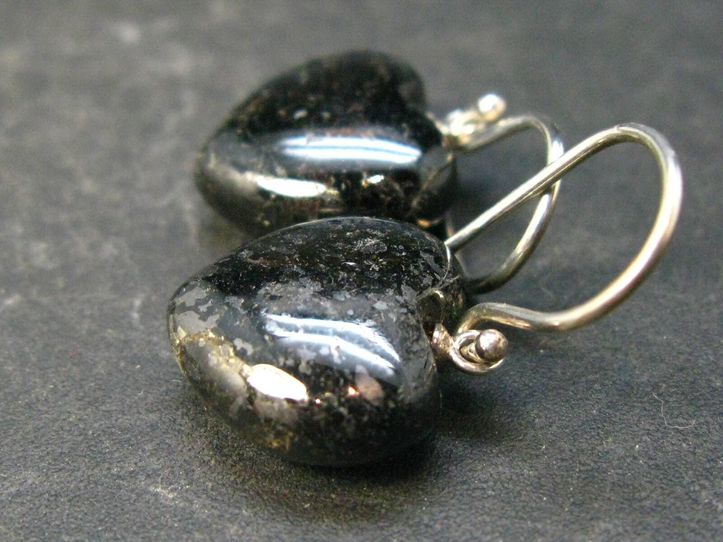 Very Rare Sterling Silver Nuumite Nuummite Earrings From Greenland