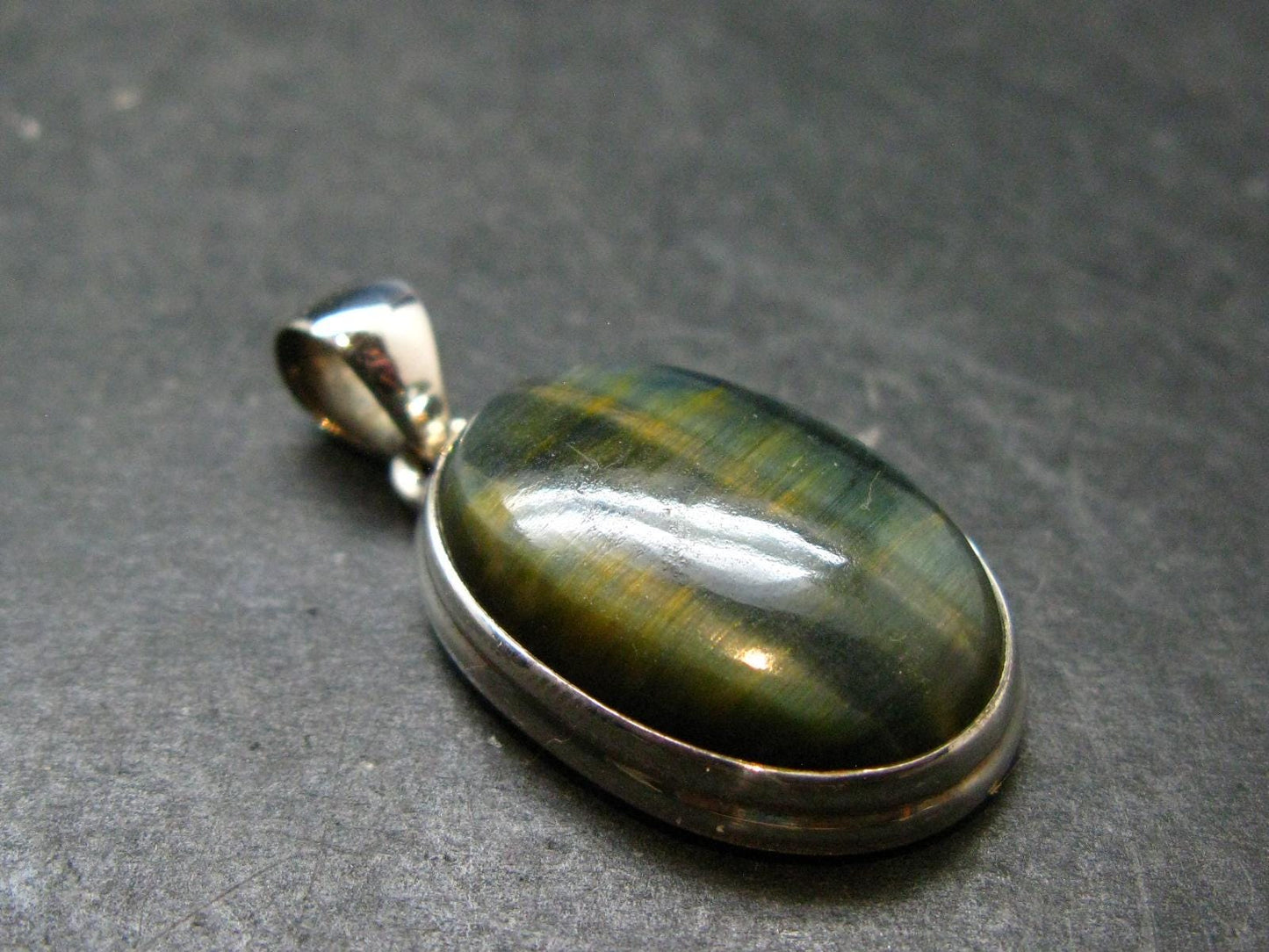 Hawk Eye (Blue Tiger Eye) Silver Pendant from South Africa - 1.4"