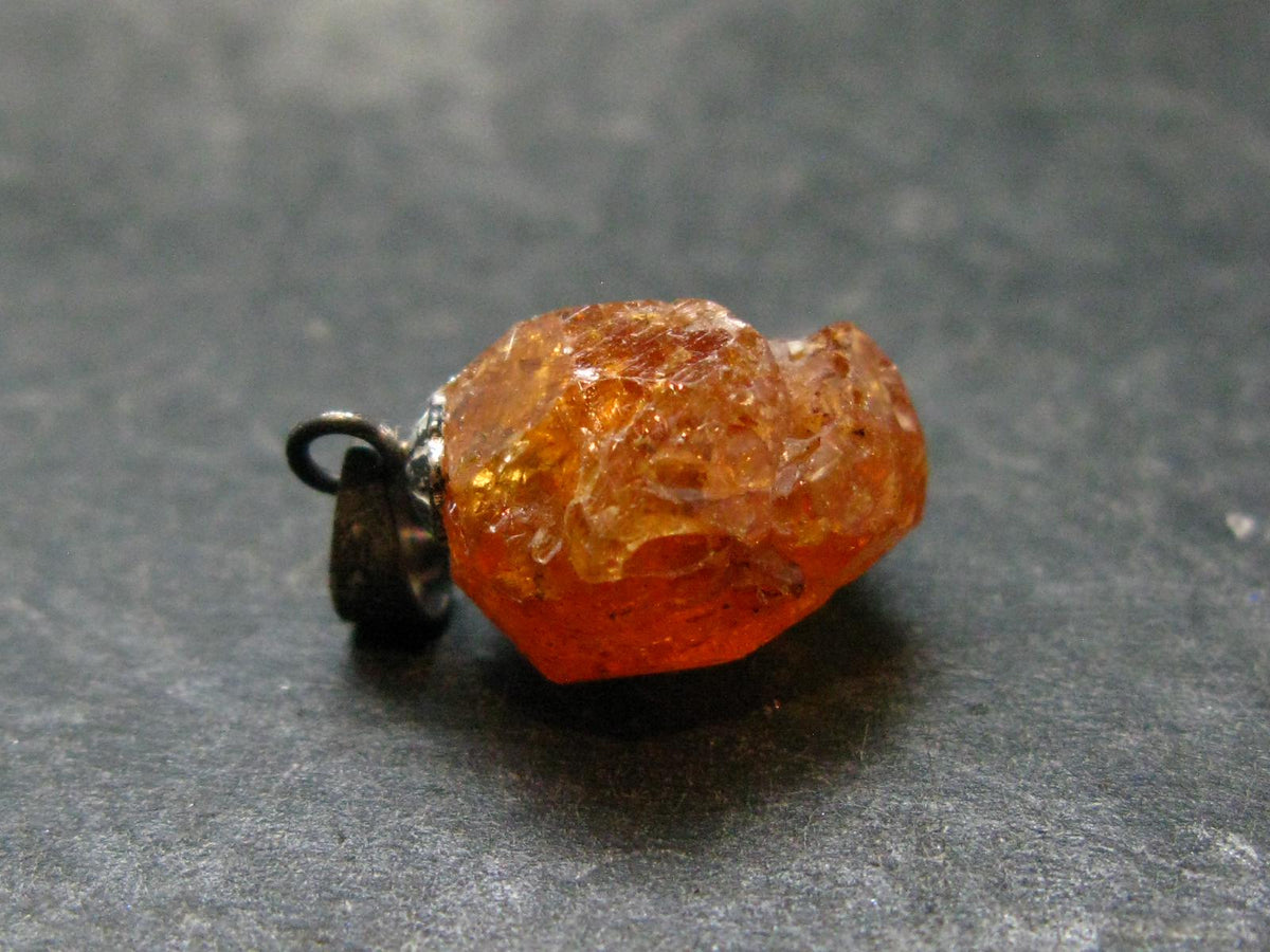 Gem Spessartine Spessartite Orange Garnet Pendant in SS From Tanzania - 0.8" - 2.16 Grams