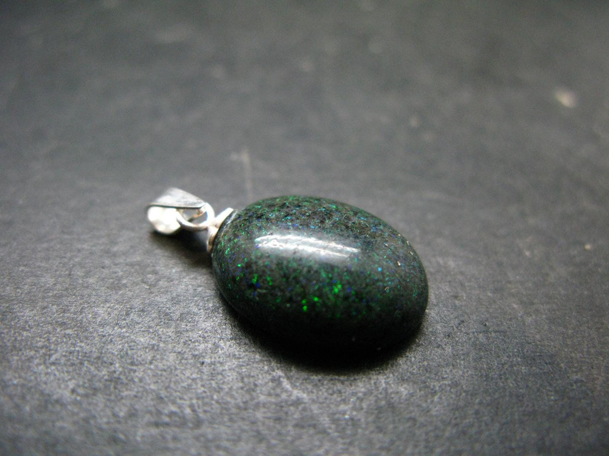 Rare Black Opal Sterling Silver Pendant From Australia - 0.9" - 1.49 Grams