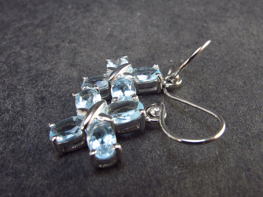 Faceted Natural Sky Blue Topaz Dangle 925 Silver Earrings from Brazil - 1.2" - 4.23 Grams