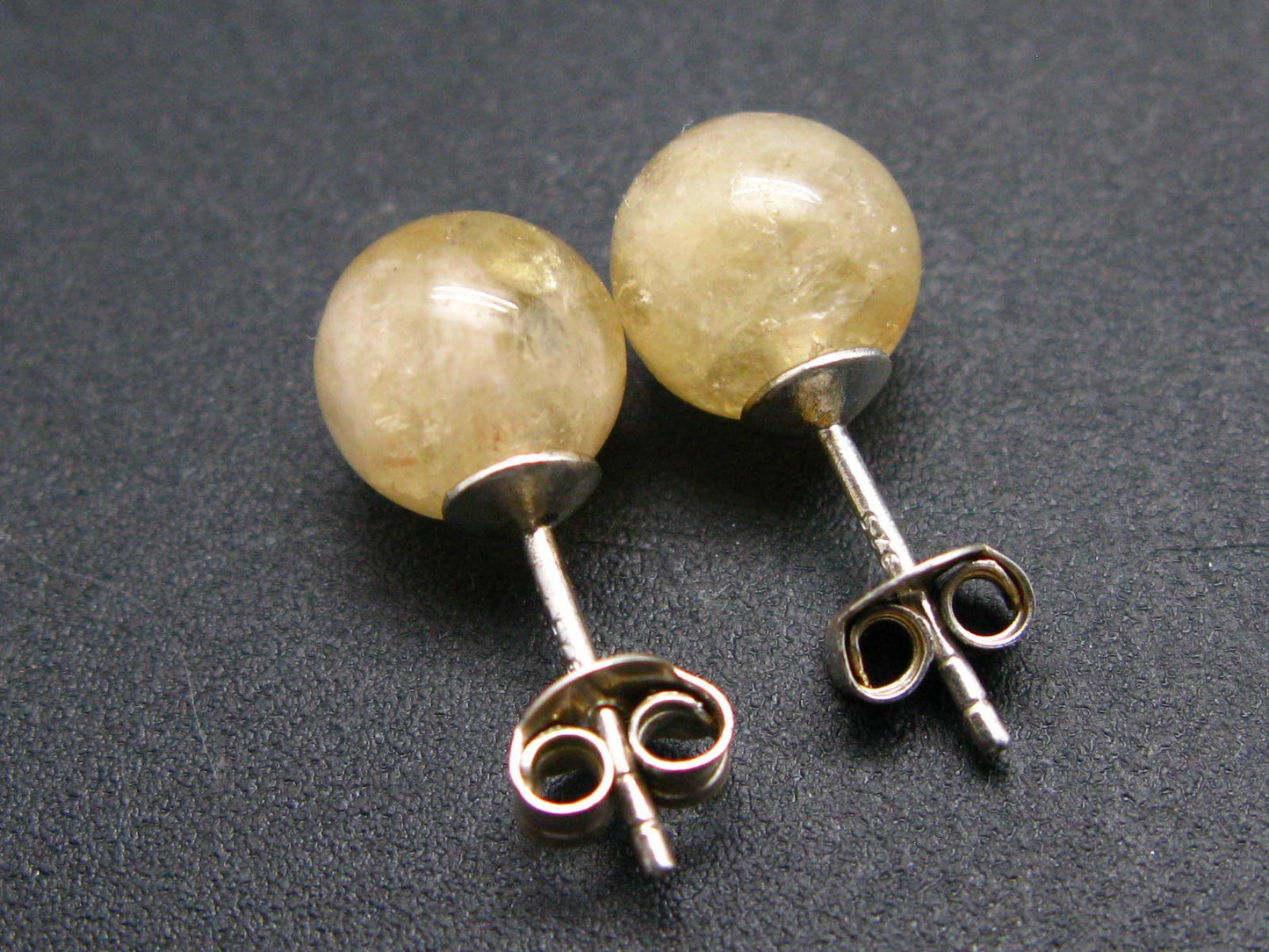 The Most Classic Earring Styles!! Natural 8mm Round Ball Citrine Gemstones 925 Silver Stud Earrings