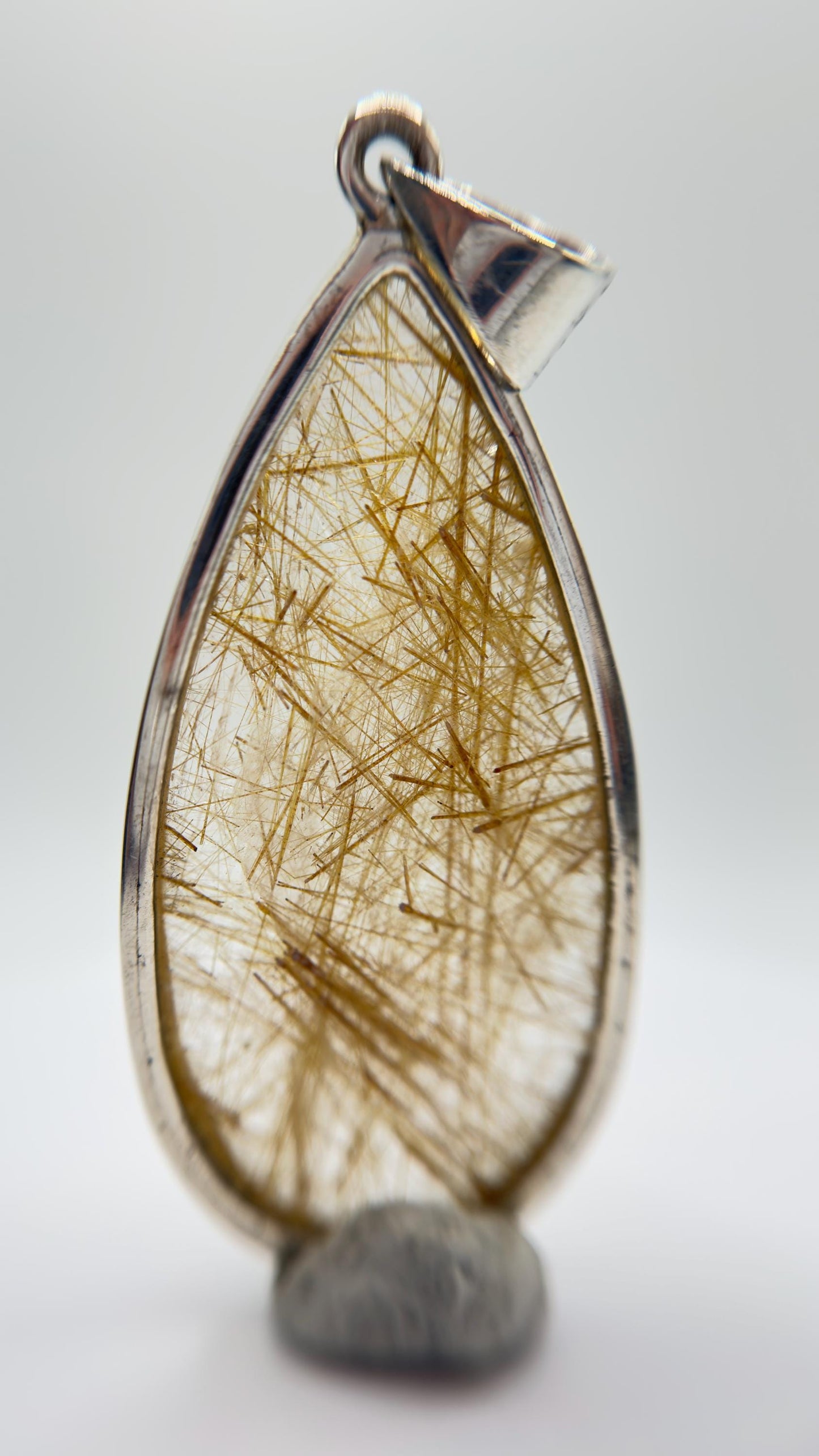 Golden Needle Quartz Teardrop Pendant – Natural Crystal Sterling Silver Jewelry