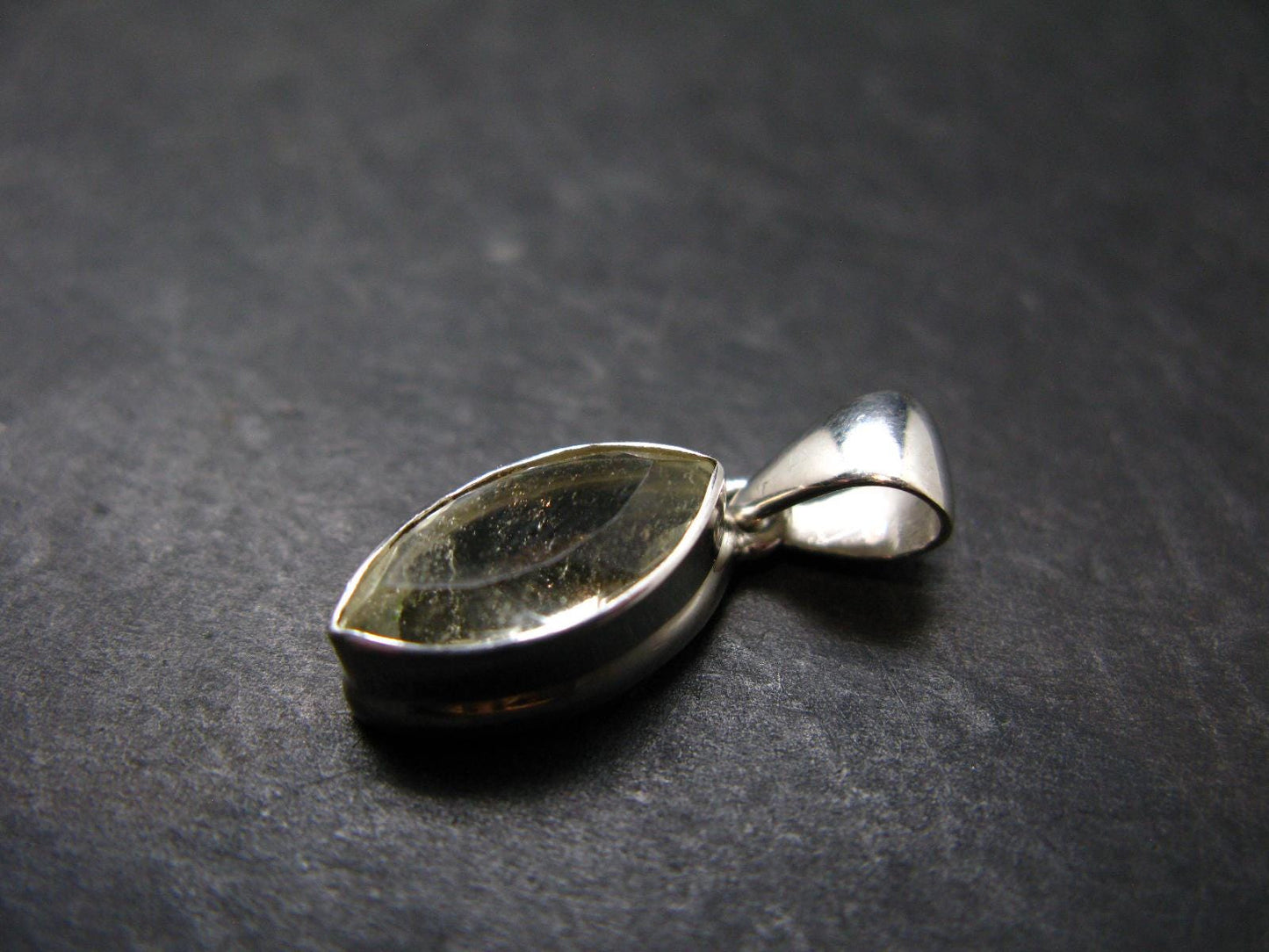 Gem Libyan Desert Glass Tektite Faceted Pendant Sterling Silver from Libya - 1.0" - 2.68 Grams