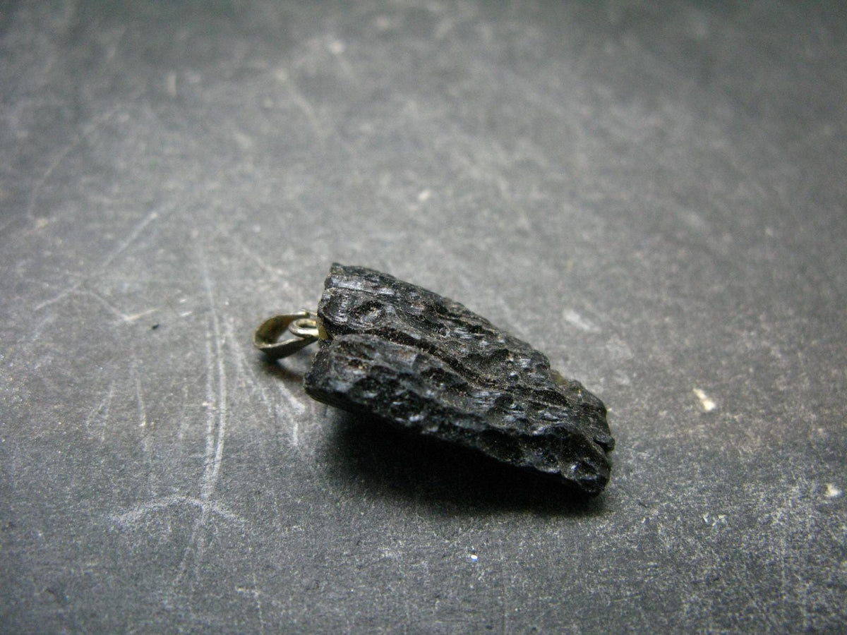 Tibetan Black Tektite Silver Pendant From Tibet - 1.1" - 2.33 Grams