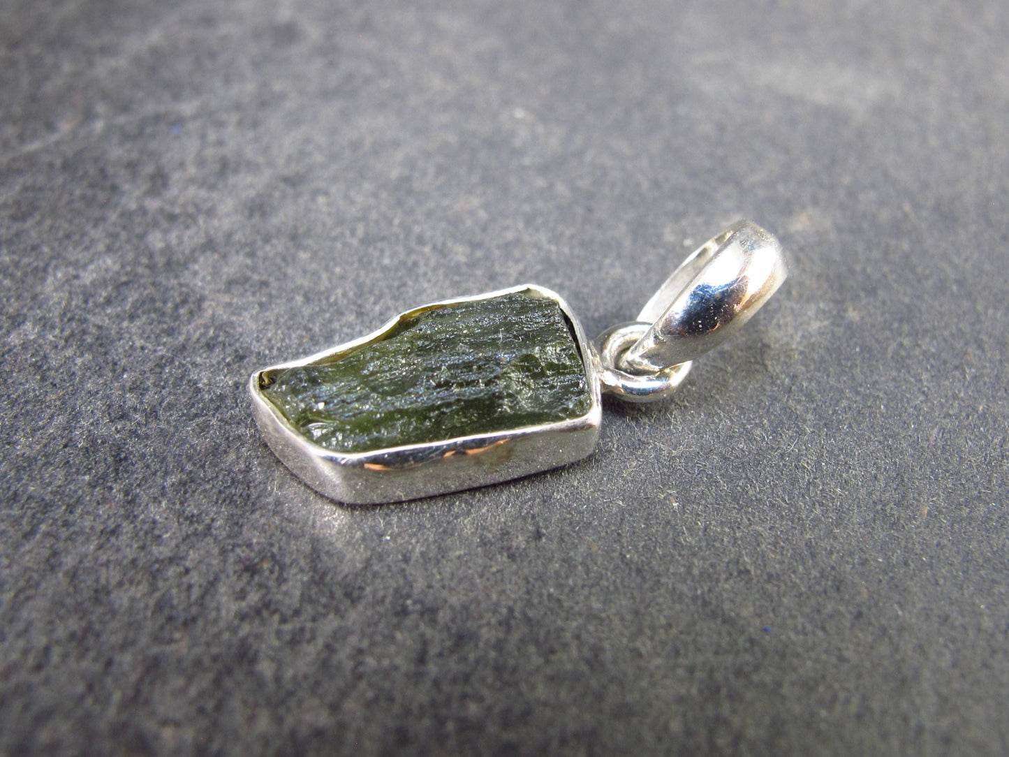 Natural Gem Moldavite Tektite SS Pendant from Czech Republic - 1.30 Grams - 0.9"