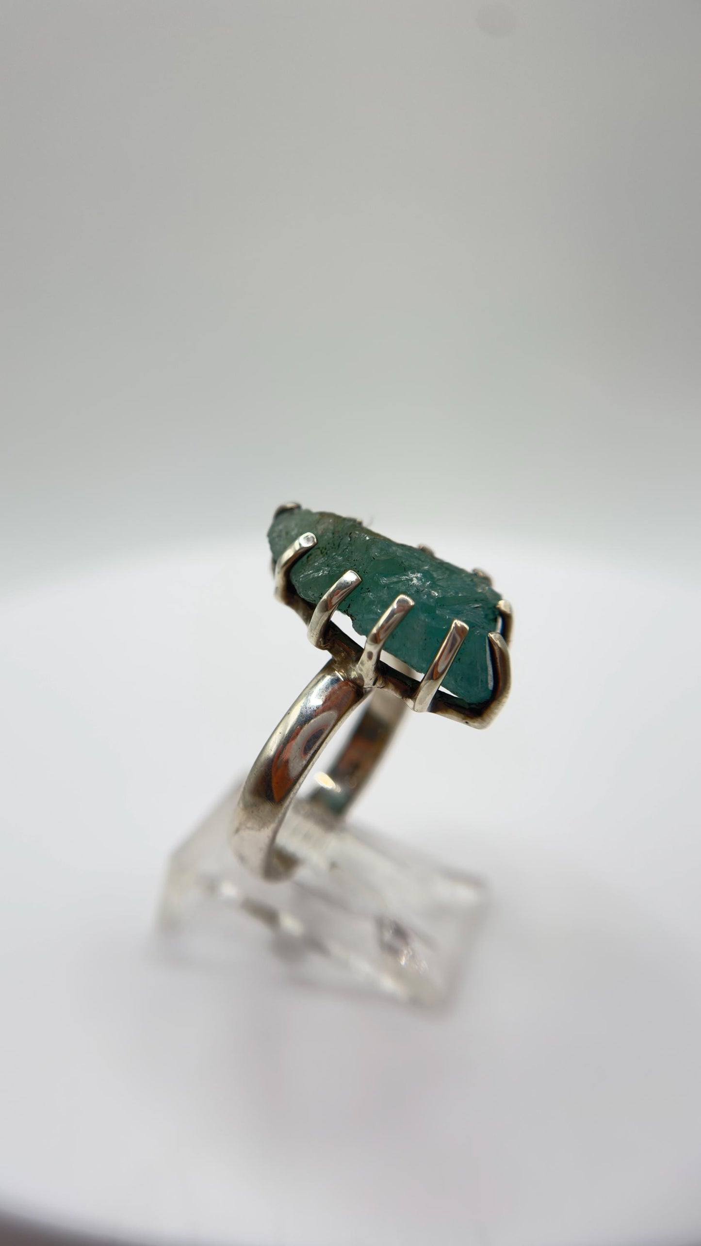 Grandidierite Ring Raw Blue Green Gemstone Silver Ring Natural Crystal Statement Jewelry Gift