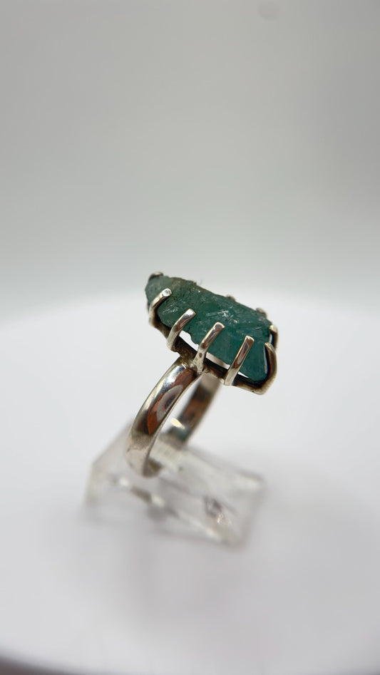 Grandidierite Ring Raw Blue Green Gemstone Silver Ring Natural Crystal Statement Jewelry Gift
