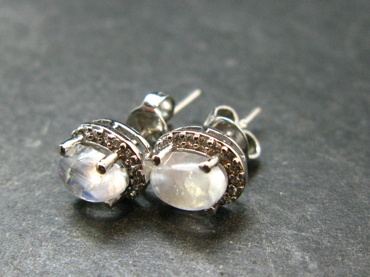 Moonstone Stud Earrings In Sterling Silver From India - 2.63 Grams