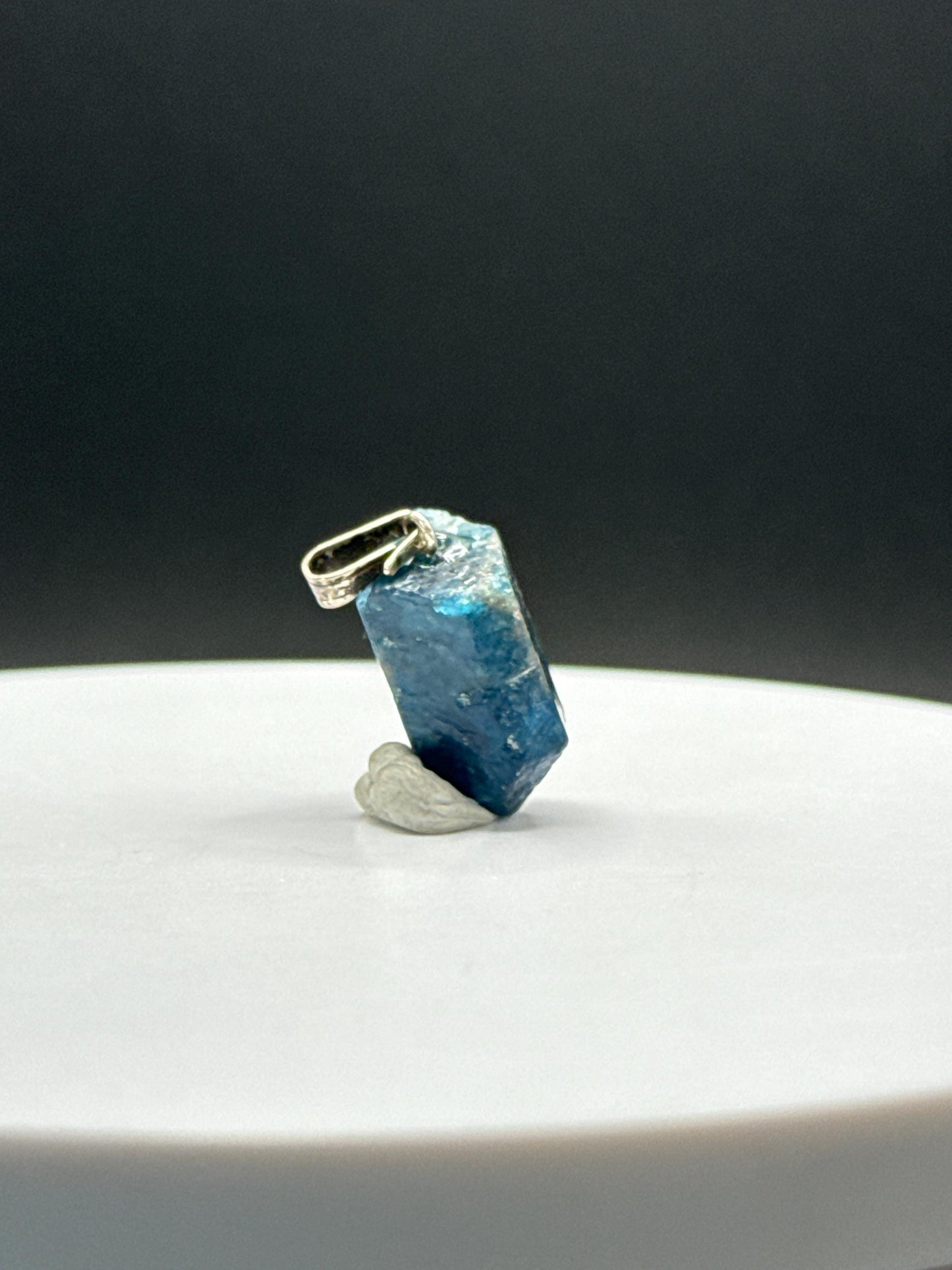 Raw Blue Apatite Sterling Silver Pendant | Natural Crystal Charm