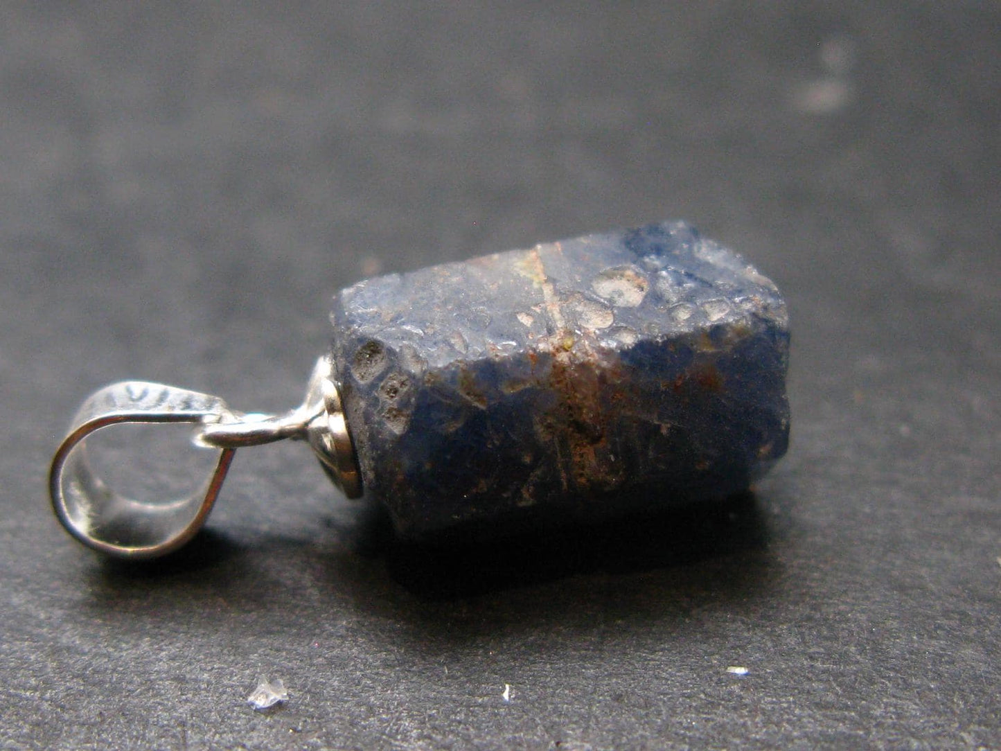 Blue Sapphire Corundum Crystal Silver Pendant From Sri Lanka - 0.7" - 1.7 Grams