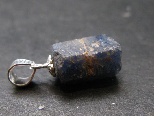 Blue Sapphire Corundum Crystal Silver Pendant From Sri Lanka - 0.7" - 1.7 Grams