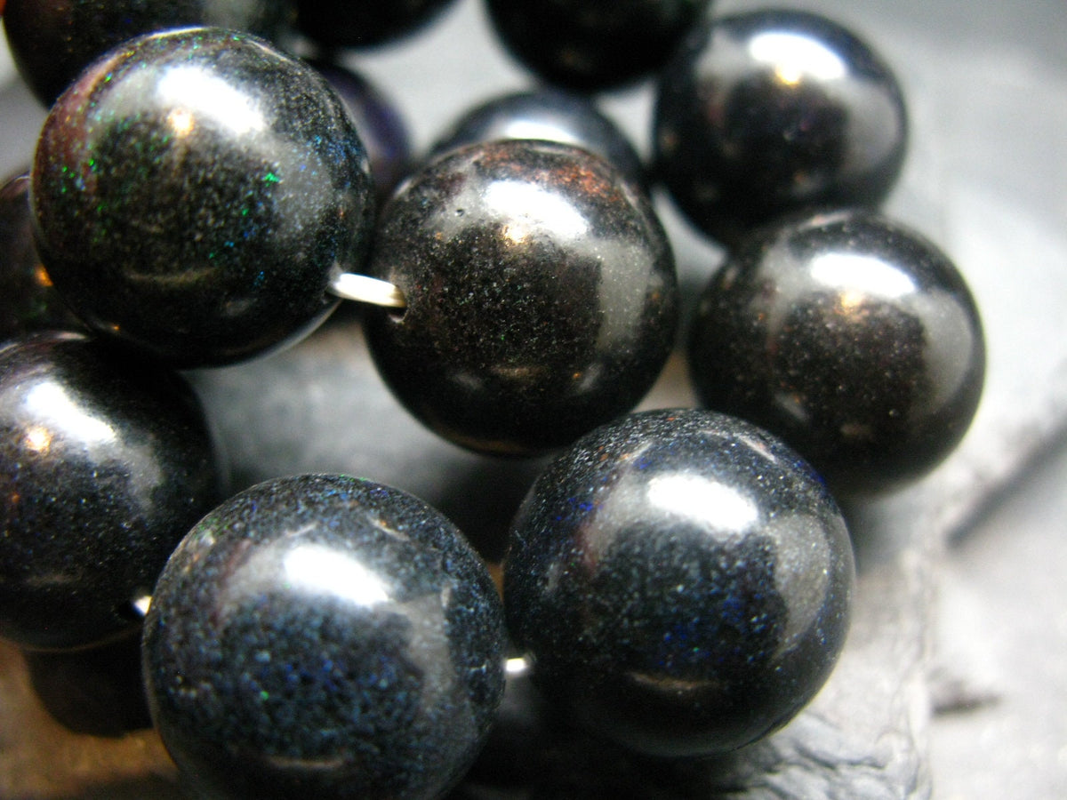 Black Opal Genuine Bracelet ~ 7 Inches ~ 17mm Round Beads