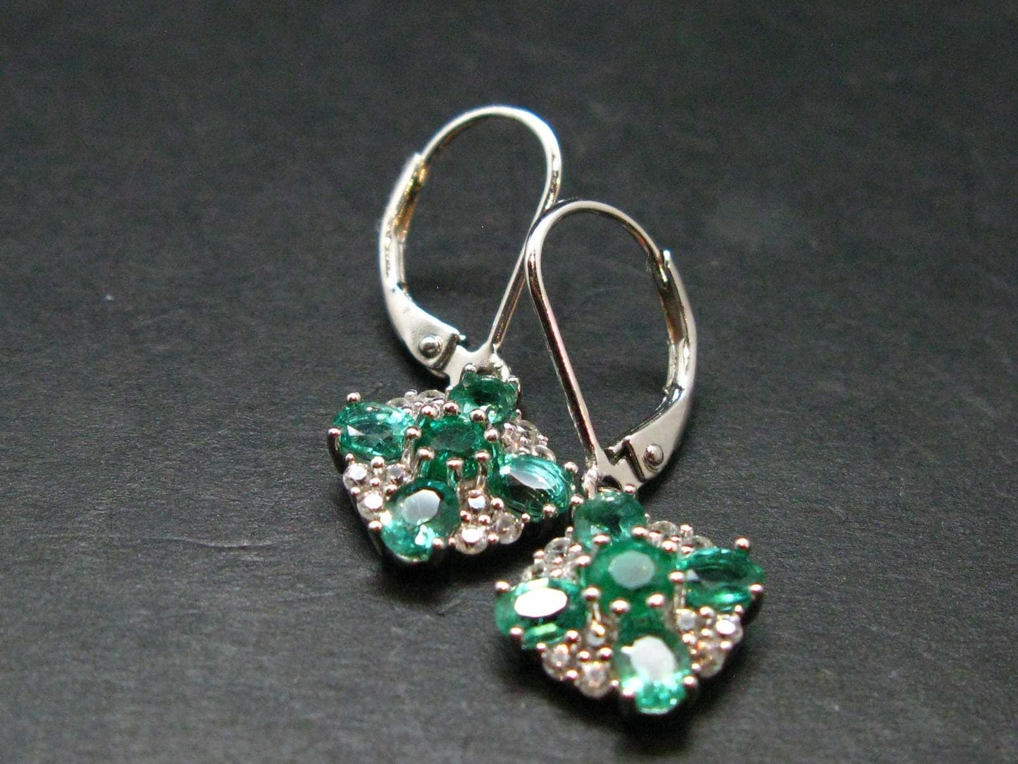 Gem Emerald Faceted Earrings In Sterling Silver - 1.70 Carats
