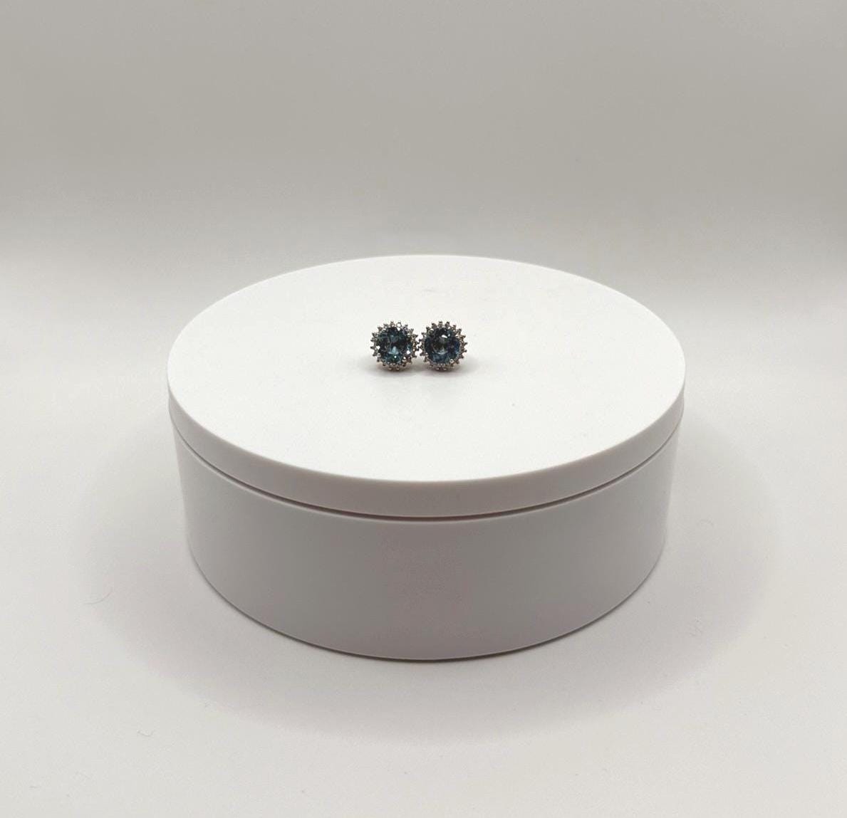 Swiss Blue Topaz Stud Earrings in Sterling Silver — Classic Sparkle - Weight 3.77 Grams