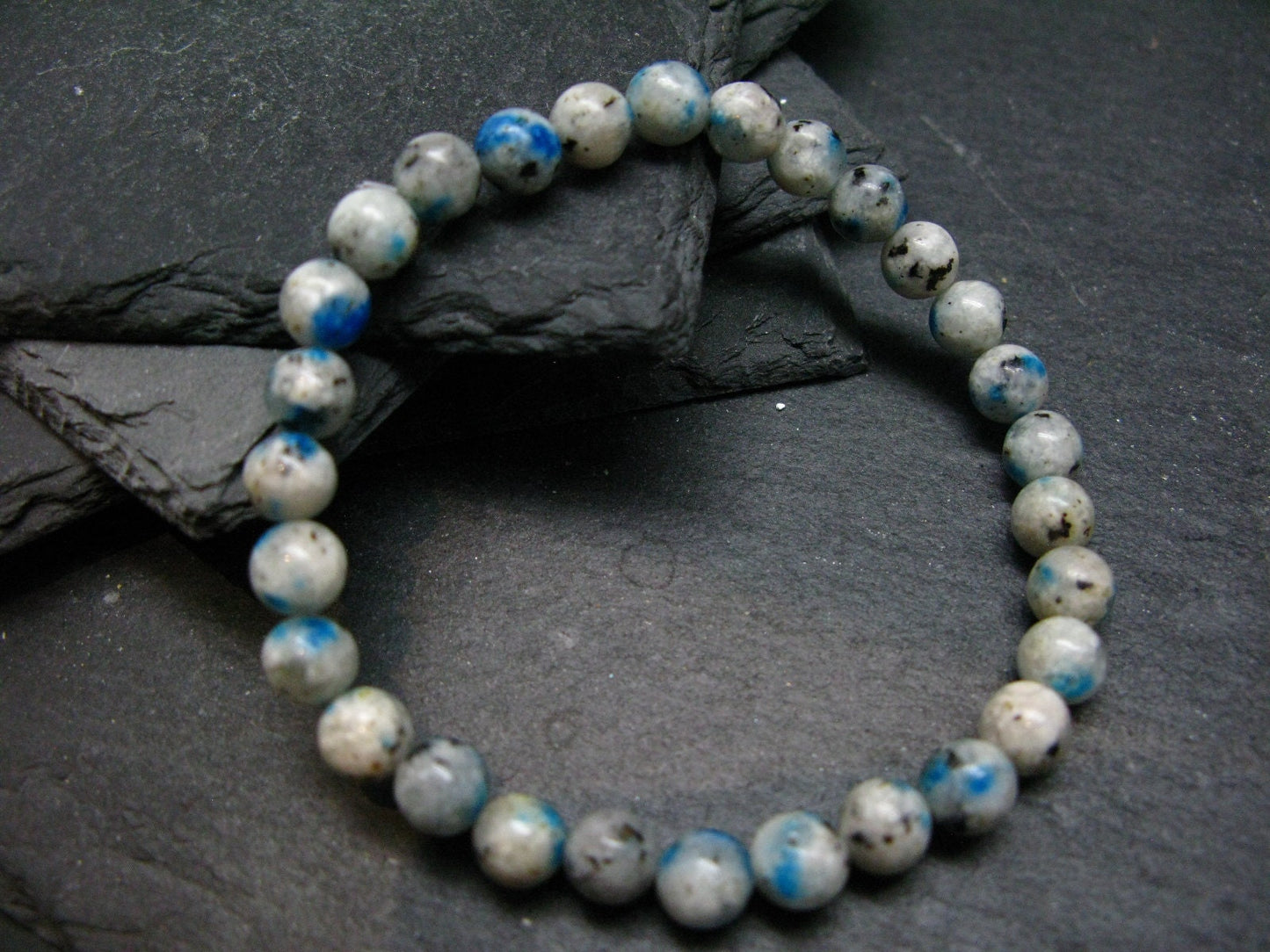 K2 Azurite in Granite Genuine Bracelet ~ 7 Inches ~ 6mm Round Beads