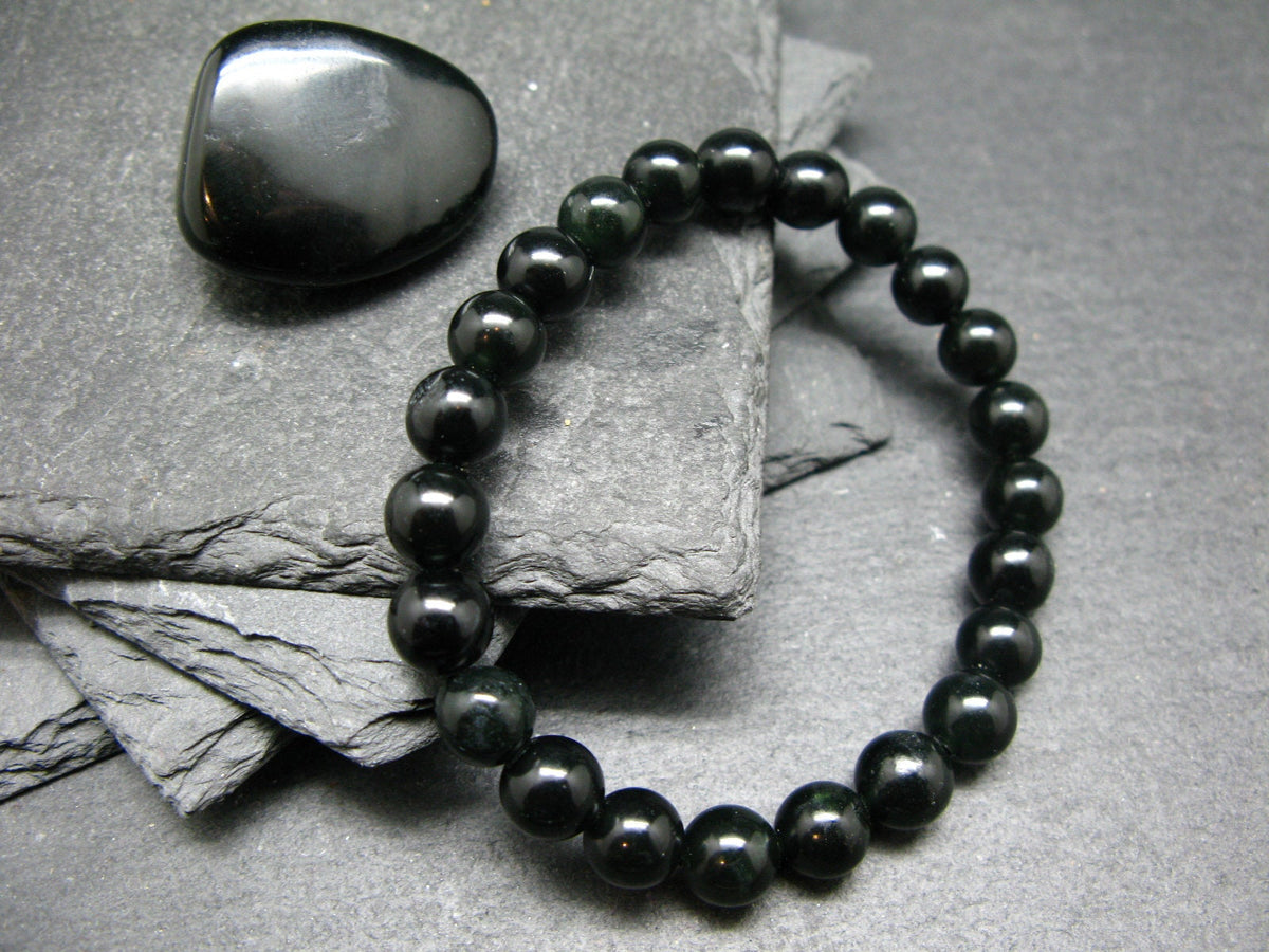 Black Jade Nephrite Genuine Bracelet ~ 7 Inches ~ 8mm Round Beads