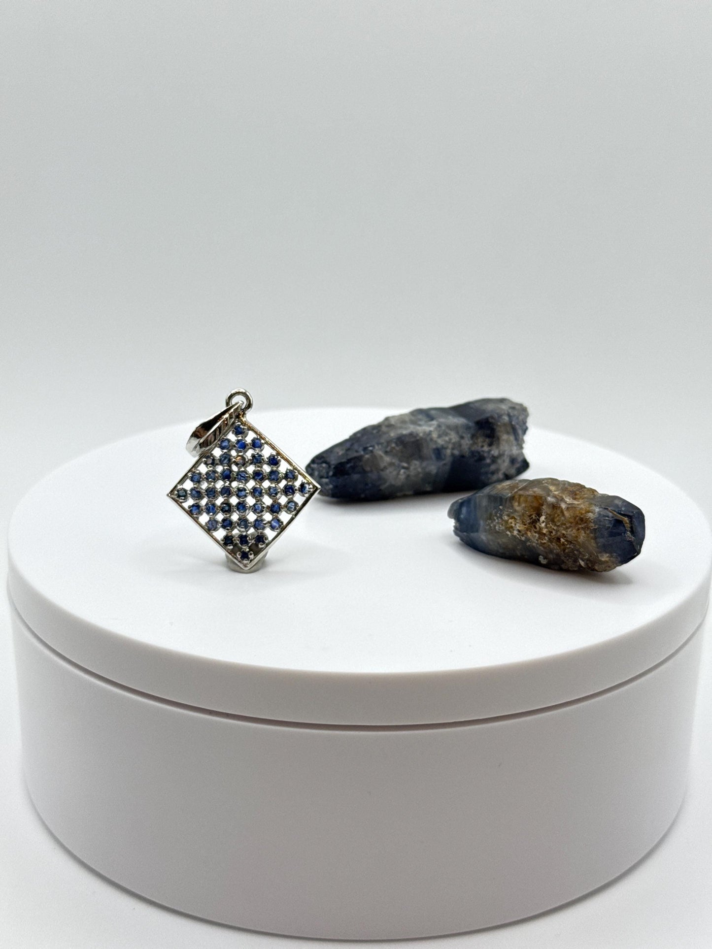 Geometric Sapphire Pendant | Sterling Silver Diamond Shape Necklace | Natural Blue Sapphire Jewelry | September Birthstone Gift - 5.05 g