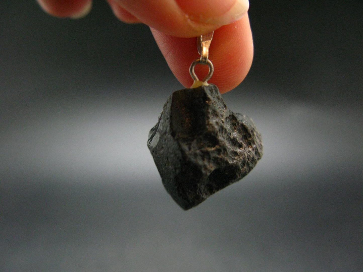 Tibetan Black Tektite Silver Pendant From Tibet - 1.2" - 3.74 Grams