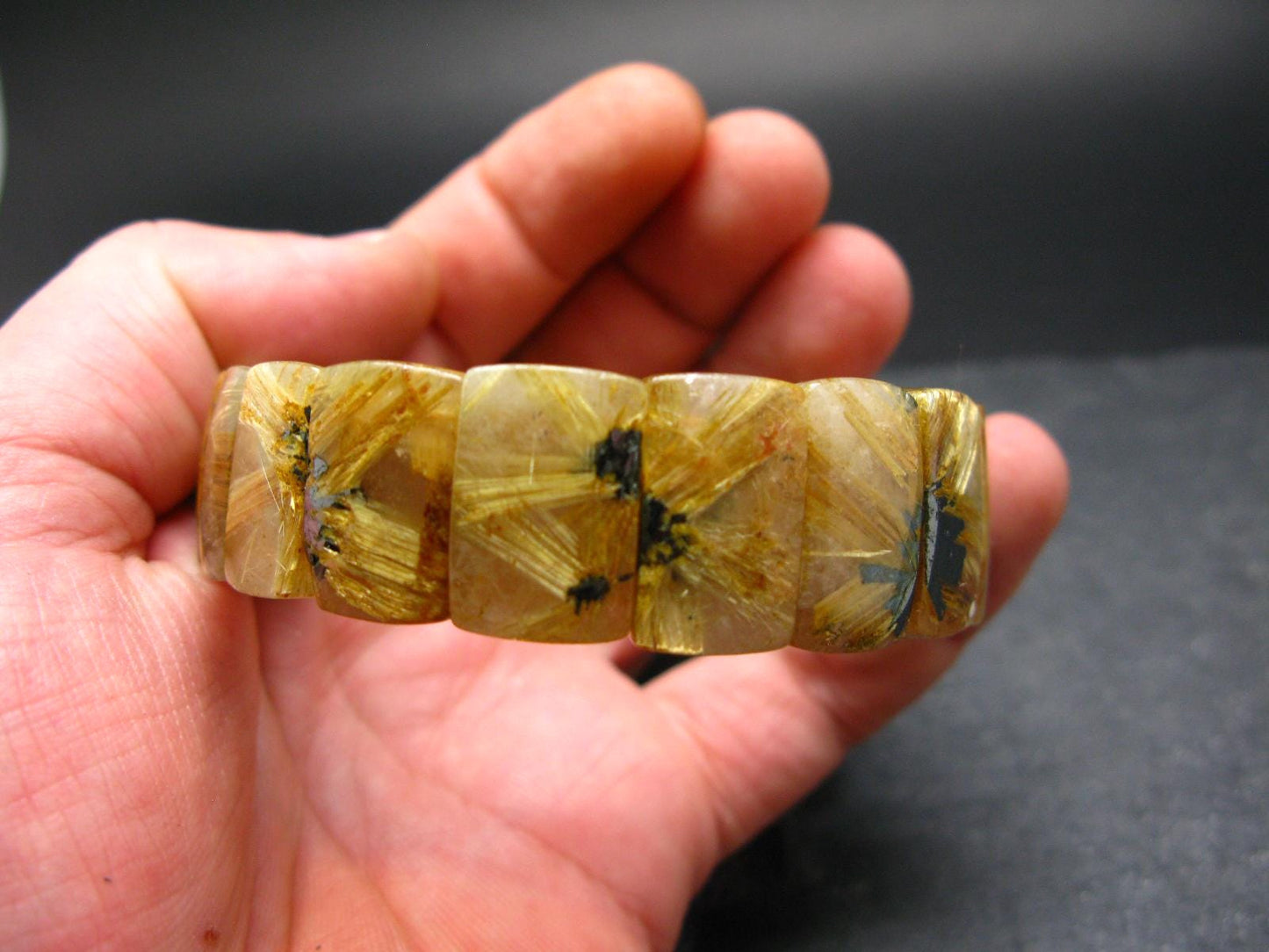 Rutilated Quartz (Rutile & Hematite) Genuine Bracelet ~ 7 Inches ~ 18mm Oval Beads