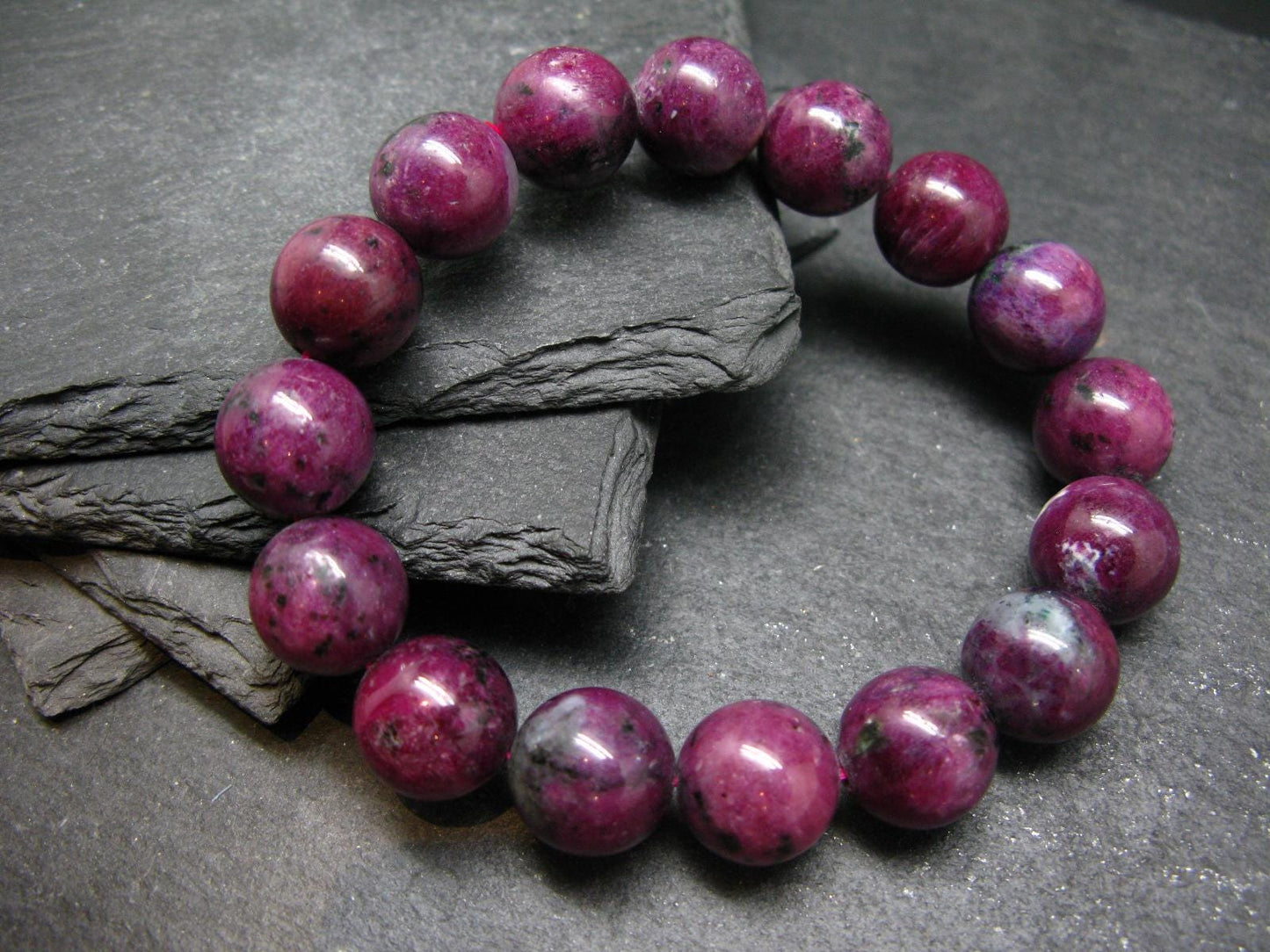 Ruby Genuine Bracelet ~ 7 Inches ~ 13mm Round Beads
