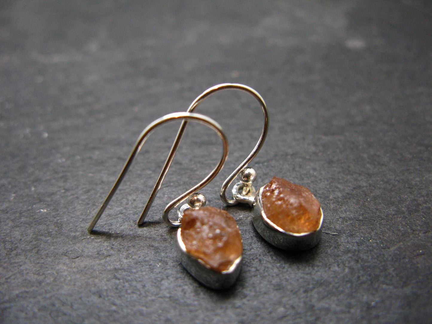 Hessonite Garnet Silver Earrings From Canada - 0.9" - 2.23 Grams