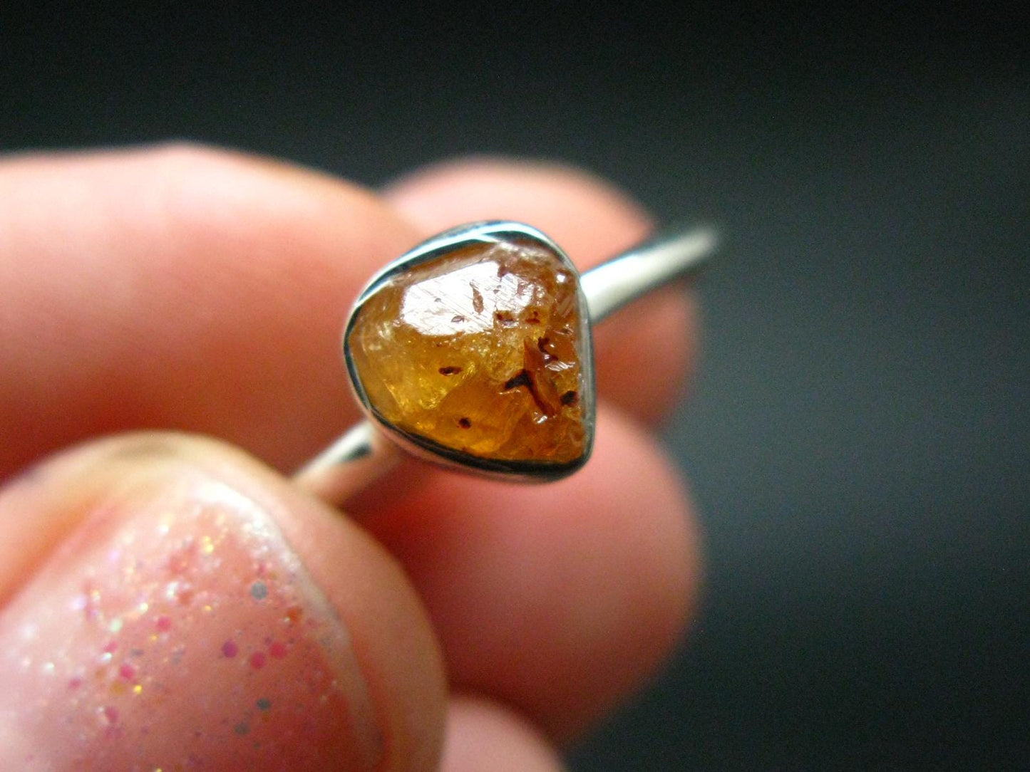 Spessartine Garnet Silver Ring From Tanzania - Size 7 - 2.02 Grams