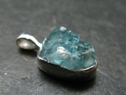 Blue Zircon Gem Crystal Silver Pendant From Cambodia - 0.7" - 1.81 Grams