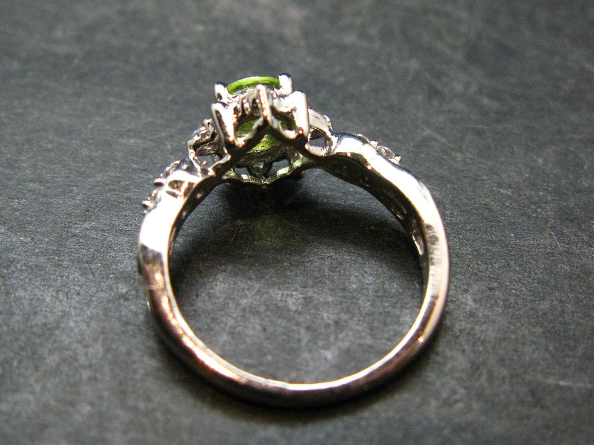 Natural Faceted Peridot Olivine Sterling Silver Ring - 3.10 Grams - Size 6.5