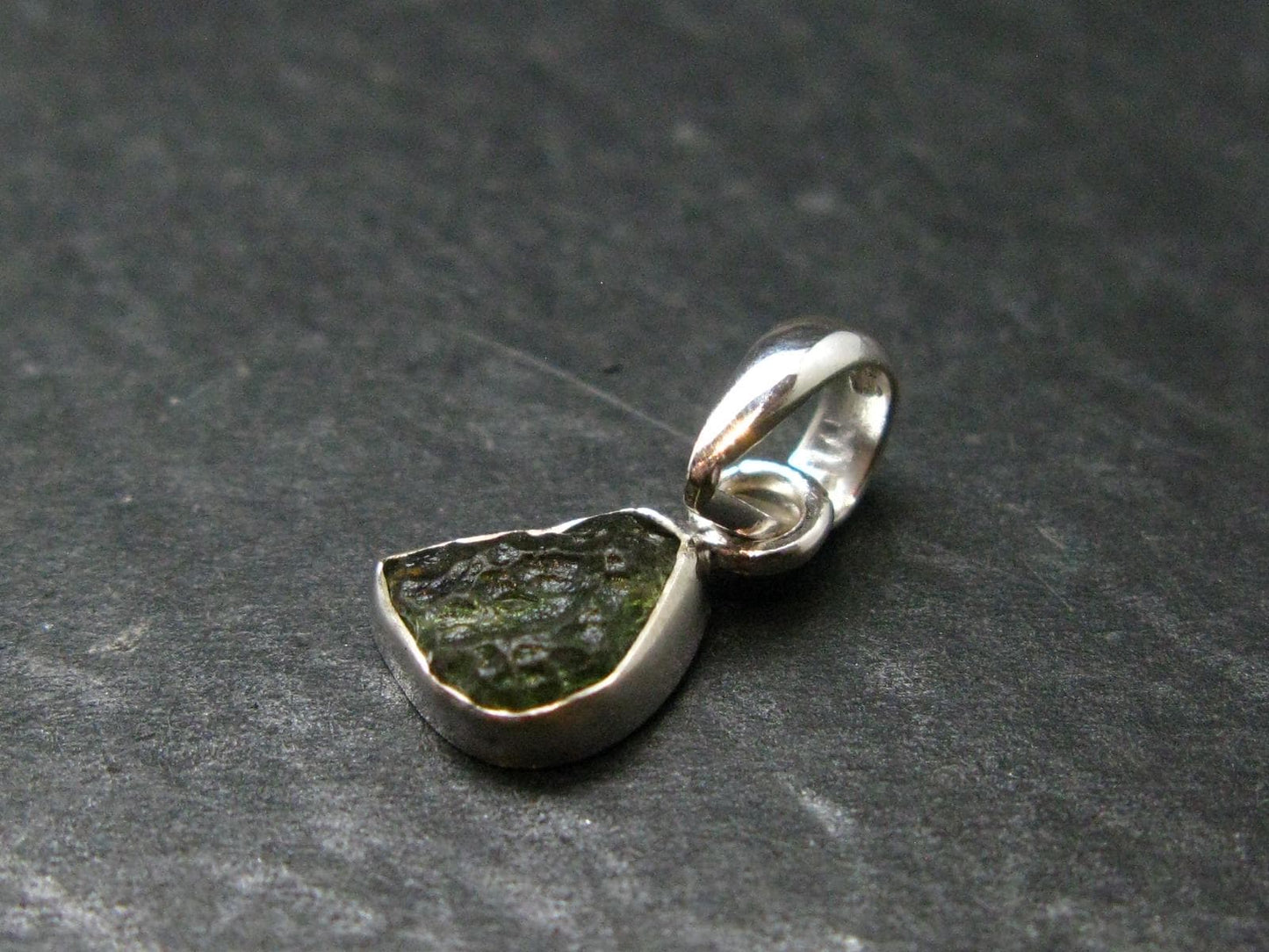 Moldavite Tektite Silver Pendant from Czech Republic - 0.7" - 0.95 Grams