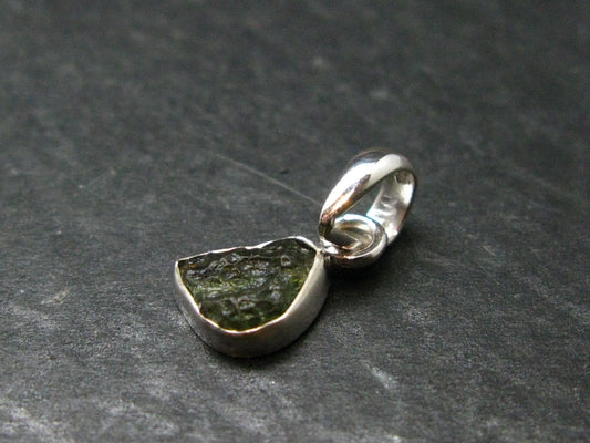 Moldavite Tektite Silver Pendant from Czech Republic - 0.7" - 0.95 Grams
