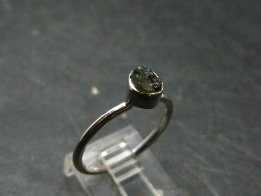 Moldavite Tektite Silver Ring from Czech Republic - 8 Size - 1.95 Grams