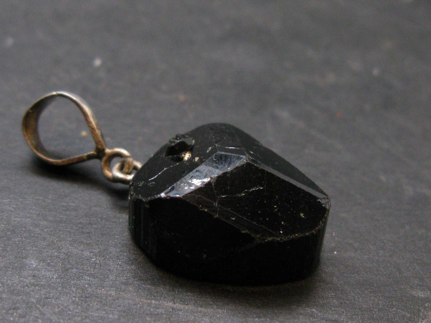 Black Tourmaline Schorl Silver Pendant From Brazil - 1.2"